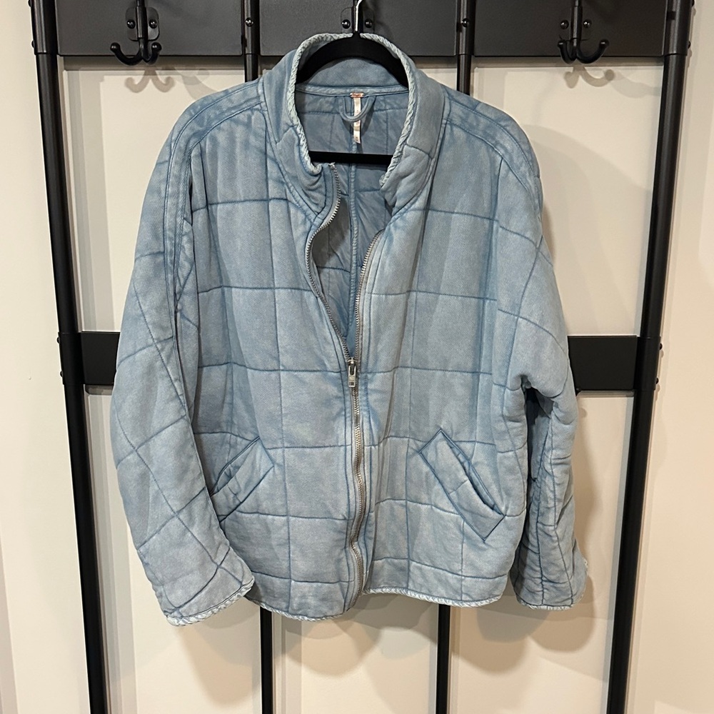 Free People Denim Blue Quilted Jacket